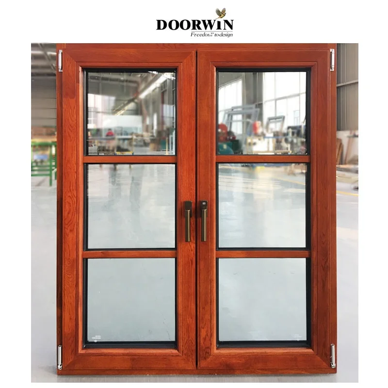 Doorwin New products certified supplier wood french casement double glazing windows with grilles for modern house