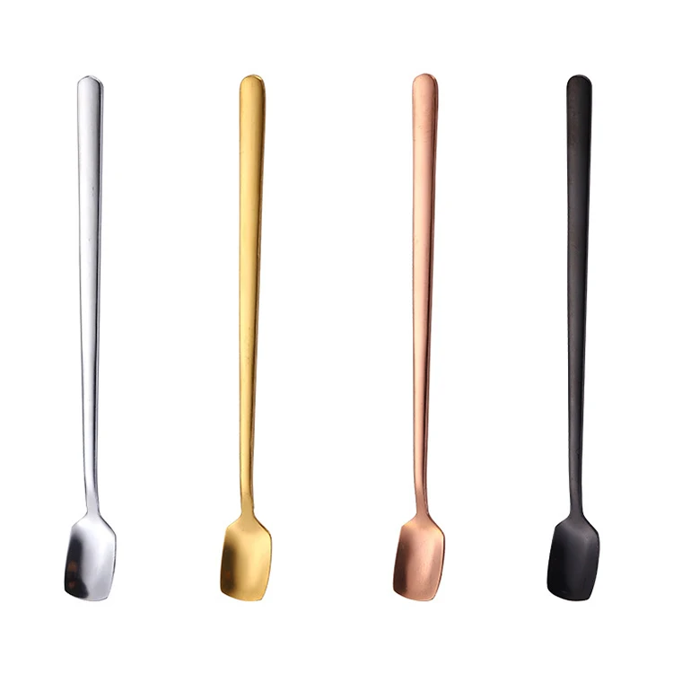 Hot sell 304 Stainless Steel Tea Coffee Spoon Long Handle Bar Stirring Scoop Dessert Spoon Latte Spoon