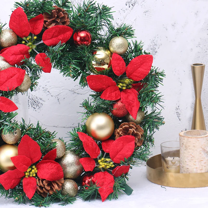 Outdoor Luxury Xmas Target Red Bows Green Artificial Flowers Wreaths Wholesale Pre Lit Christmas Wreath Set for Front Door Arch
