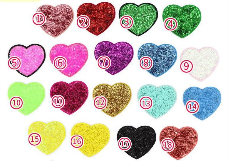 Heart sequin embroidery patches Iron on sequin Hot pink Red heart patches for sweatshirt
