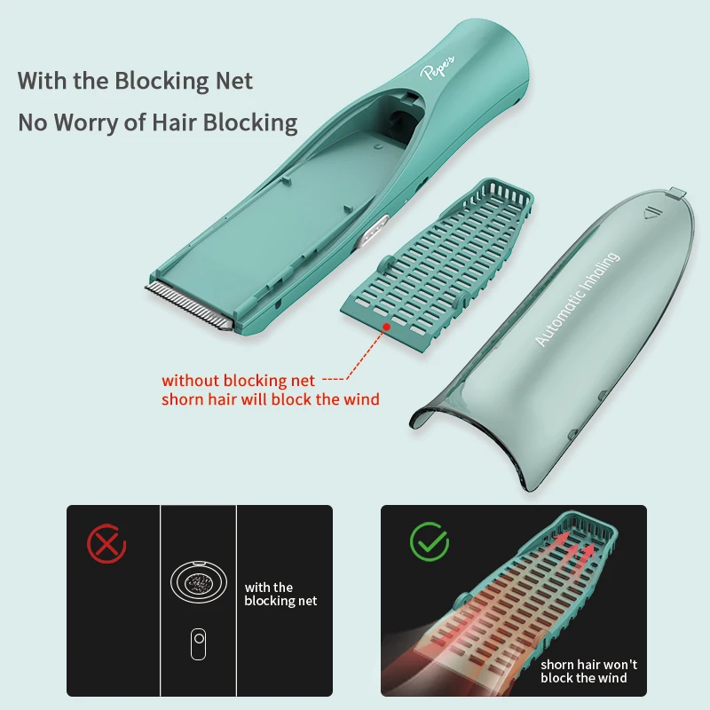 Suction Gather Cleaner Detachable Blade Waterproof Washable Electric Baby Vacuum Hair Clipper For Infant Child With
