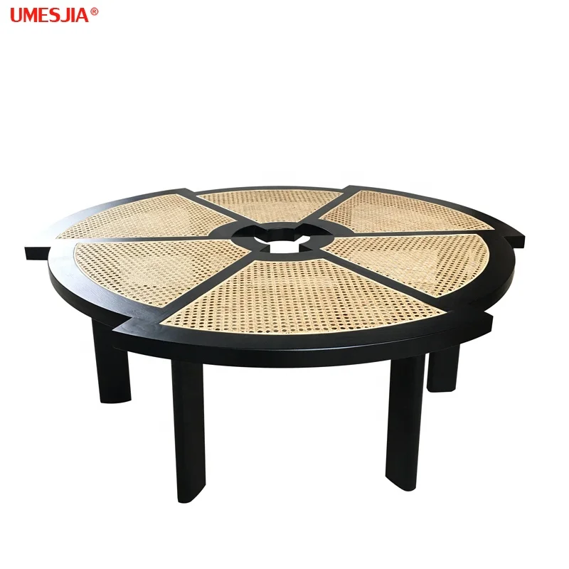 Solid wood coffee table rattan cane coffee table Living Room Furniture round Coffee Side Table