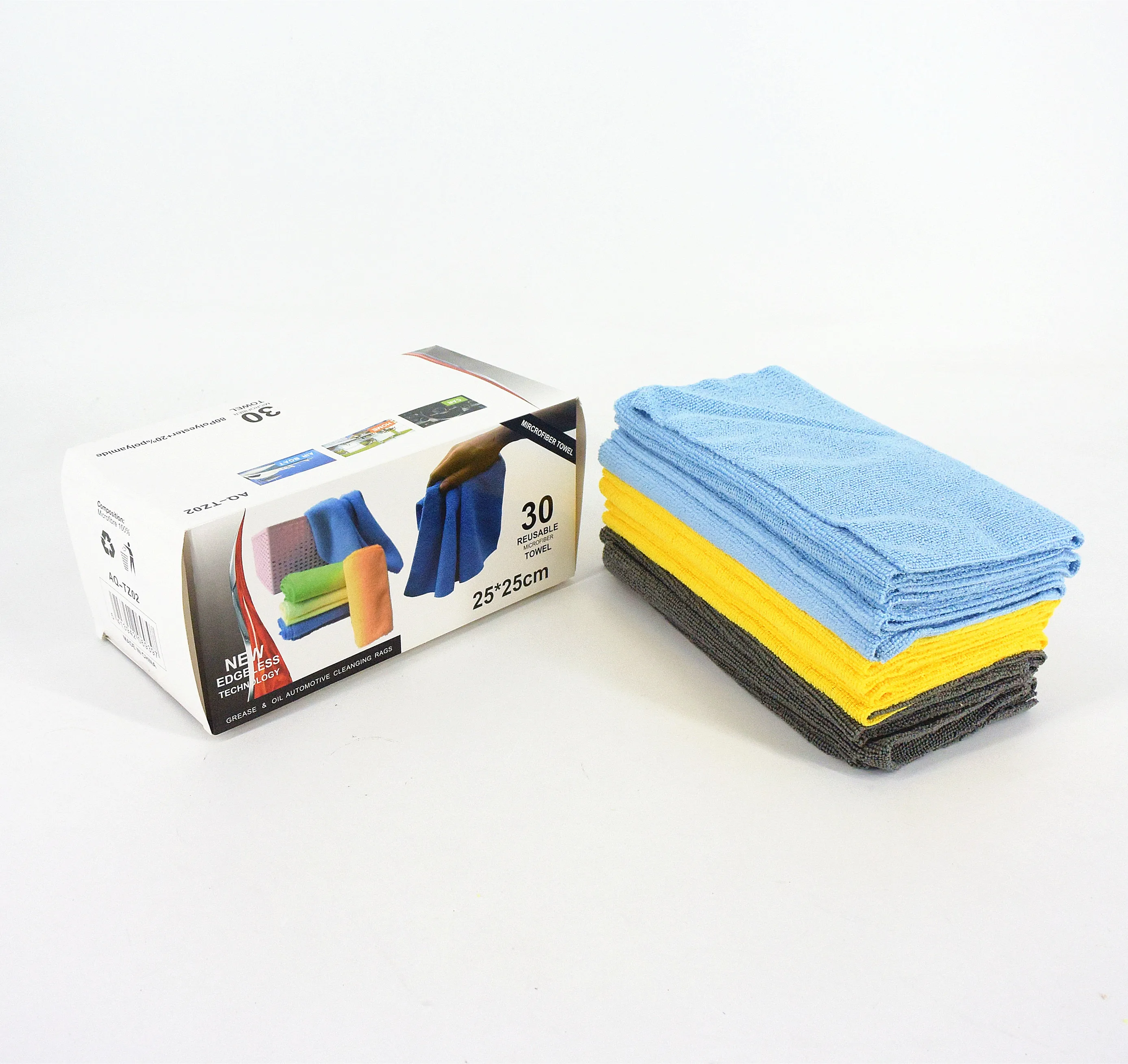 
25X25CM 30PK multi purpose reusable edgeless car cleaning microfiber cloth for home kitchen window with dispenser box 