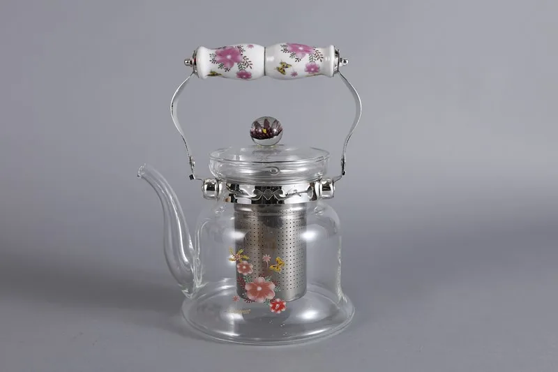Hot sale glass teapot with S/S infuser for cooking with ceramic handle procelain handle big volume capacity high quality