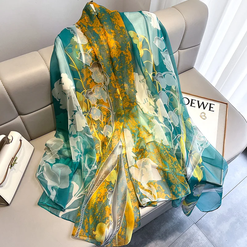 2022 Decorative New Flower Style Fashion New Silk Scarf Western Style Spring And Autumn Long Soft Yarn Scarf