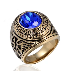 Stainless Steel Gold Plated Maltese Cross Mounted Stone Ring