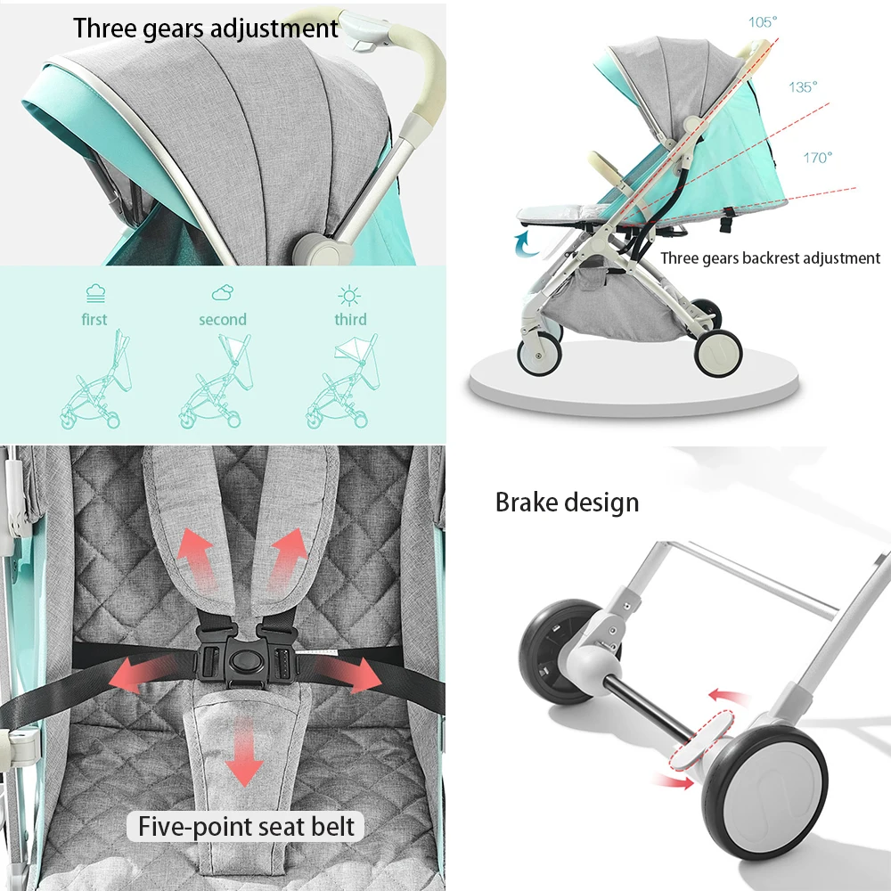 Foldable Convenient One-hand Fold Storage Basket Multi-Position Recline Lightweight Toddler Baby Pram Stroller for Travel