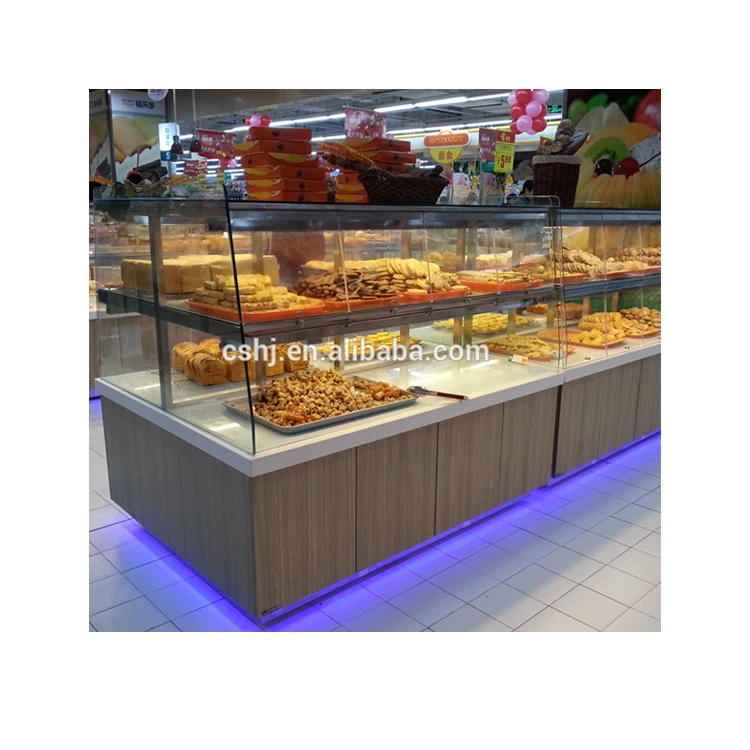 island bread display cabinet shelf rack glass cover with lighting