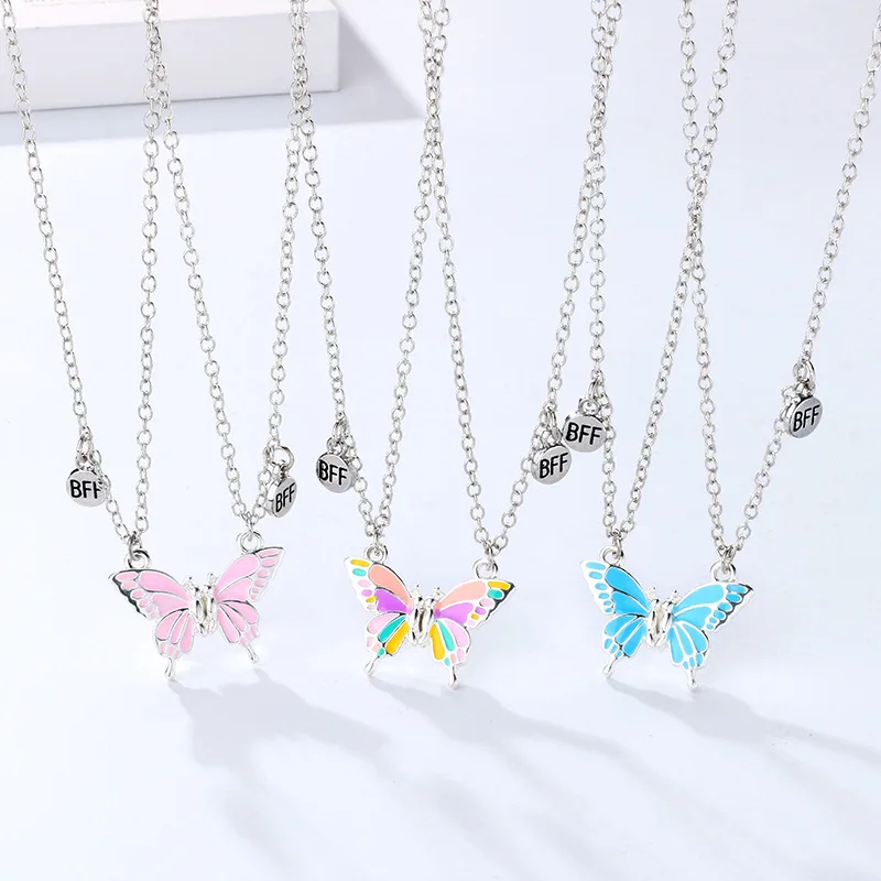 Jachon 2024 New Fashion Couple Creative Simple Painting Oil Butterfly Magnetite Necklace