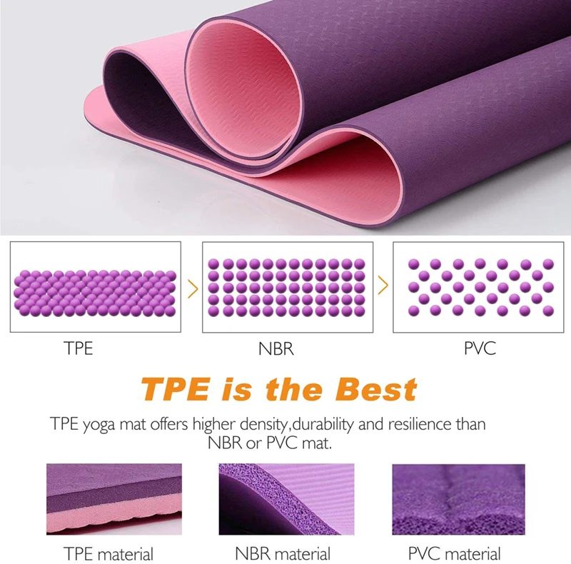 MKAS Double Color Men Women Soft Foam TPE Anti-Slip Yoga Mat 6Mm 10Mm Custom Logo 173Cm 183Cm Thick Rubber TPE Yoga Mat