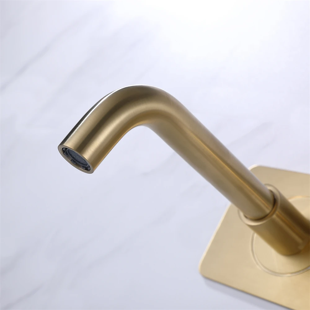 Curved Spout 59% Brass Double Handle Brushed Gold Bathroom Brass Basin Faucet Tap With Panel