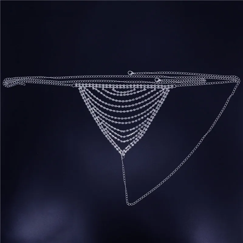 Sparkly Crystal Bra Silver Body Chains Sexy Bikini Harness Body Jewelry Beach Nightclub Body Accessories for Women and Girls