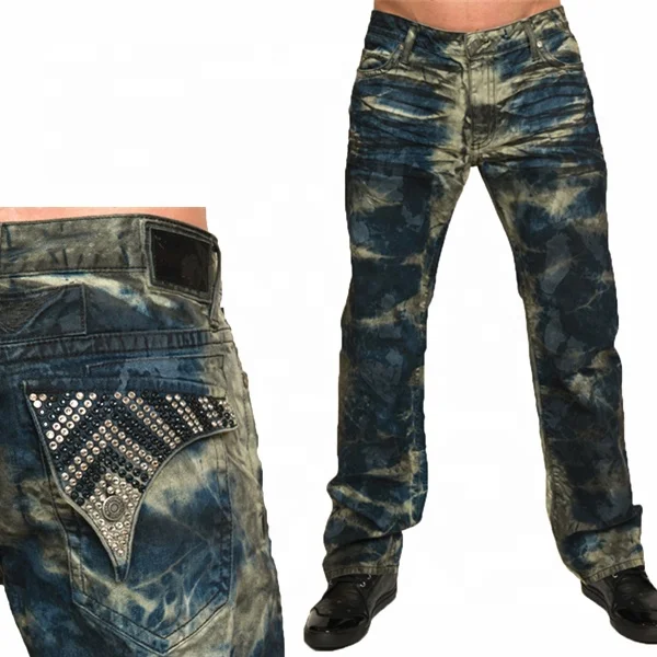 Man Biker denim Jean In Blue Tie-Die