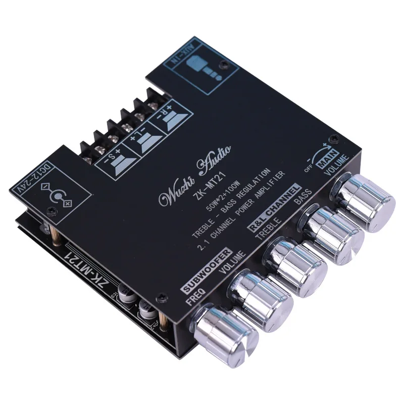 ZK-MT21 TPA3116 2.1 Channel BT 5.0 Subwoofer Amplifier Board 50WX2+100W Power Audio Stereo Amplifier Board Bass AMP AUX