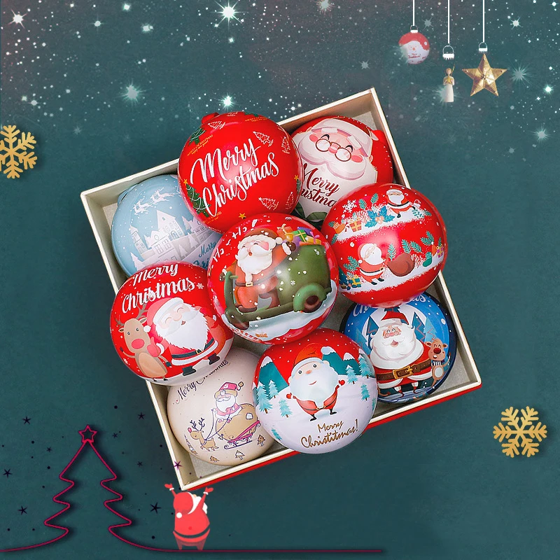 Christmas Gift Box Tin Ball Candy Can Gift Packaging Round Ball Shaped Mini Box Christmas Tree Decorations Hanging Holiday Decor