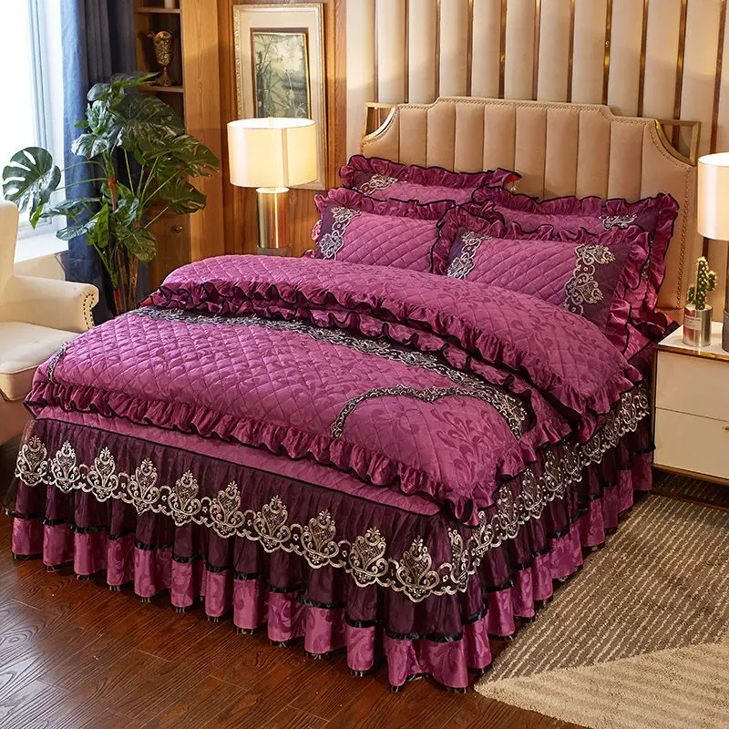 Роскошное бархатное стеганое одеяло в американском стиле со стразами покрывало с застежкой-молнией двойная постельная юбка комплект вышивкой постельное