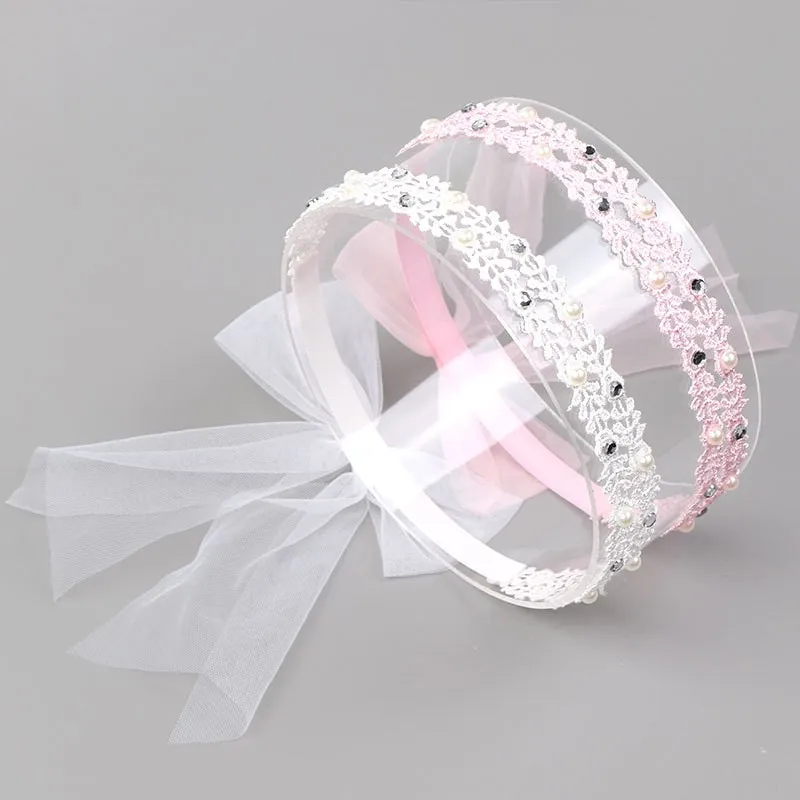 Wholesale Little Girls Hair Accessories Solid Colors Lace Hairband with Bow. Rhinestone Lace Headband