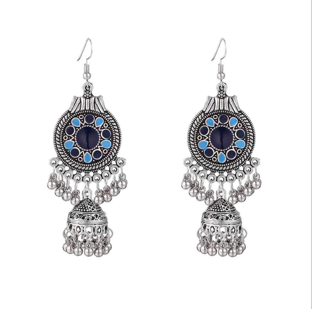 Indian Hollow Pattern Hoop Earrings Antique Gold Silver Earrings Bohemian BOHO Statement Ear Jewelry for Women