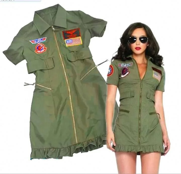 
Retro Top Gun Maverick Flight Dress Halloween Costume For Adult Army Green American Military Pilot Uniform custom 