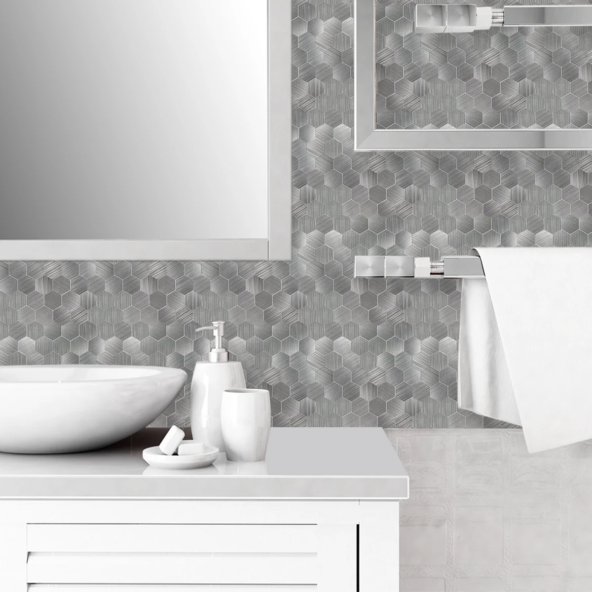 Factory Outlet Peel And Stick Wall Tiles PVC Waterproof Home Decoration 3D Self-Adhesive Metal Mosaic Decoration Wall Covering