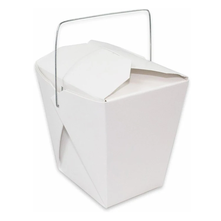 Restaurant Takeaway Fast Food Boxes Containers Noodle Box Kraft Paper Portable Chinese Packaging Custom Handle Takeout White