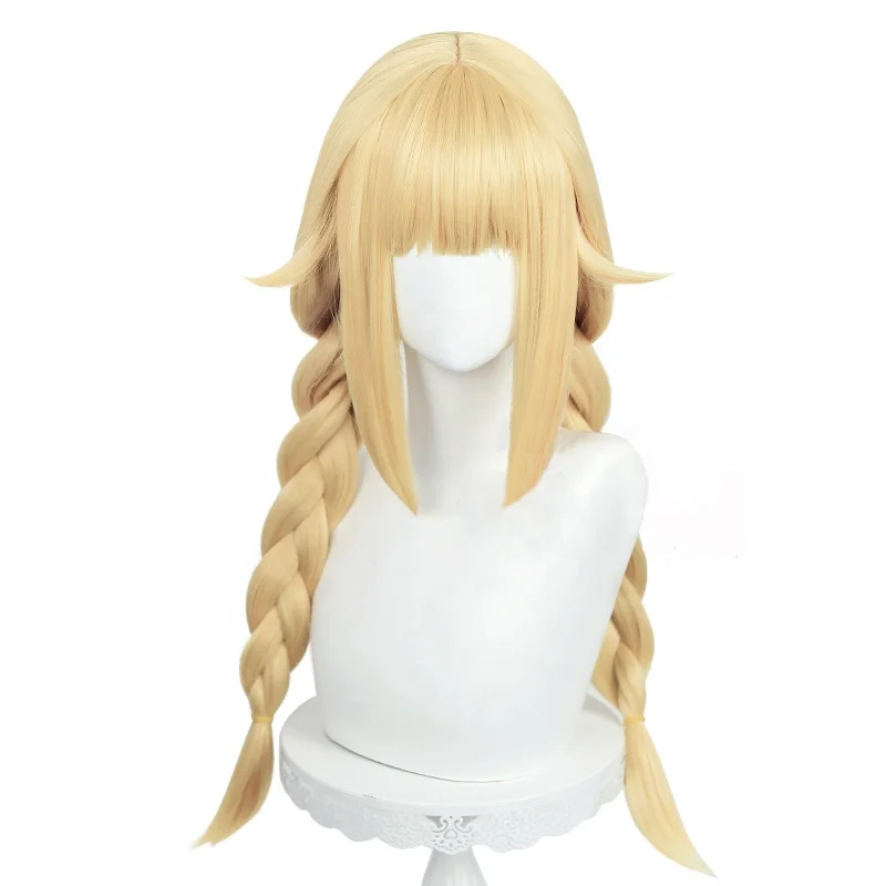 Wholesale 65cm Long Blonde Ya Boy Kongming Anime Tsukimi Eiko Wig Cosplay Synthetic Heat Resistant Hair Wig With Two Braids