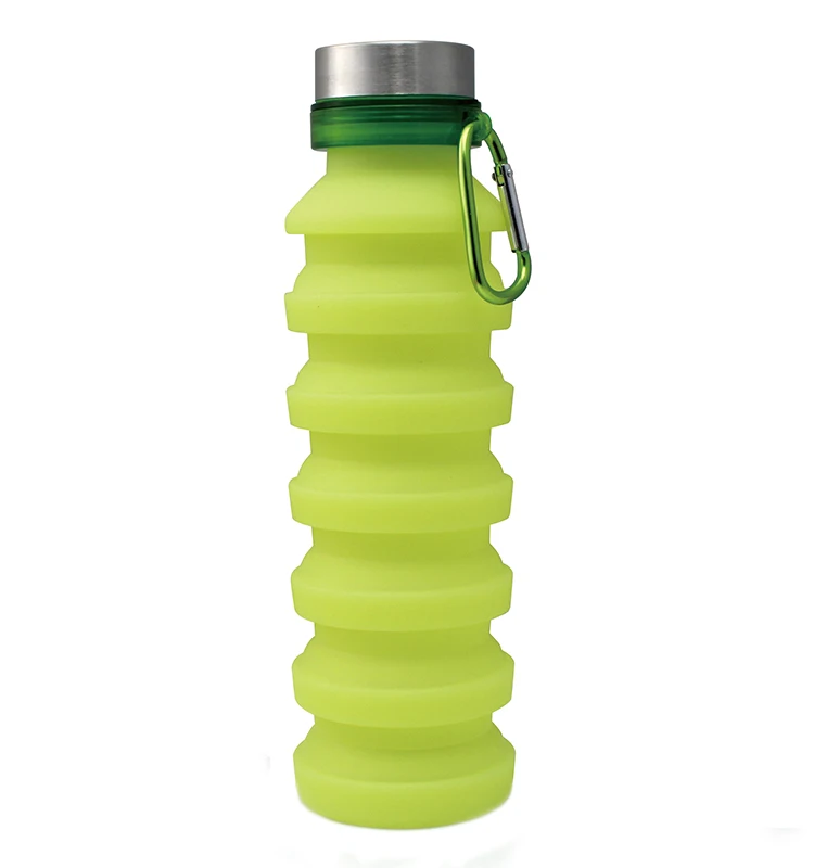 Custom Logo 18oz Outdoor Sports Bottle Collapsible Water Bottle Silicone Foldable Water Bottles with Carabiner