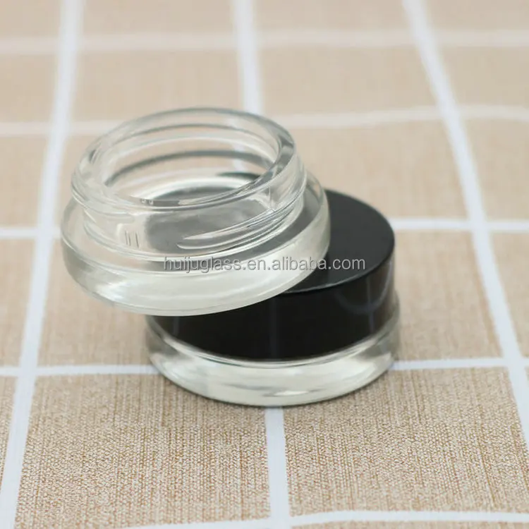 5Ml Low Profile Thick Glass Containers With Screw White Black Metal Lids Concentrate Jars For Oil Lip Balm Cosmetic
