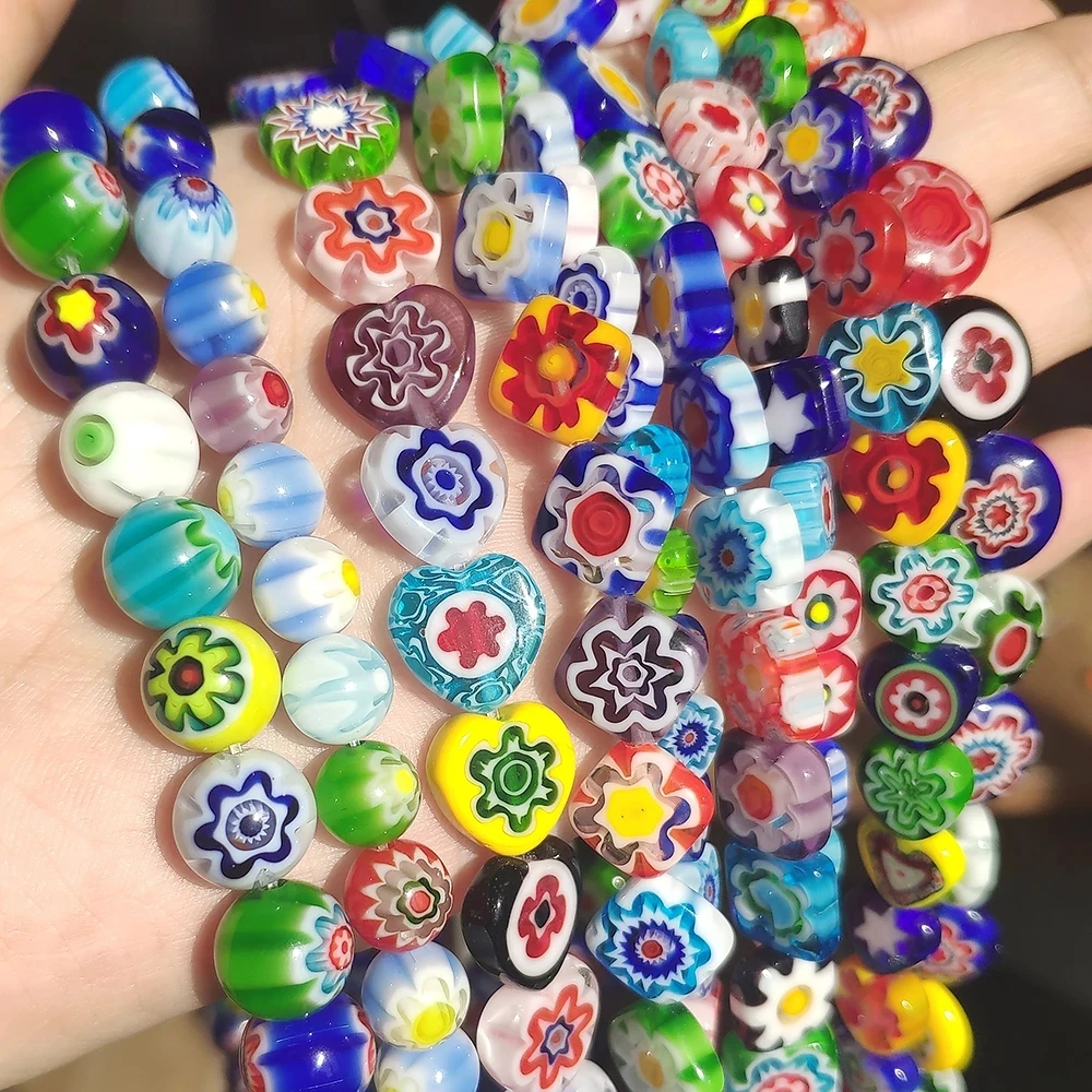 LS цветок лэмпворк стеклянные плоские круглые сердца куб свободные бусины для изготовления ювелирных изделий Diy браслет ремесла аксессуары 15 дюймов