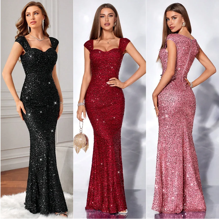 D&M custom woman clothes Plus Size Elegant Ladies Sequins dresses luxury Evening Dresses Ball Gown Maxi Prom Dresses for Women
