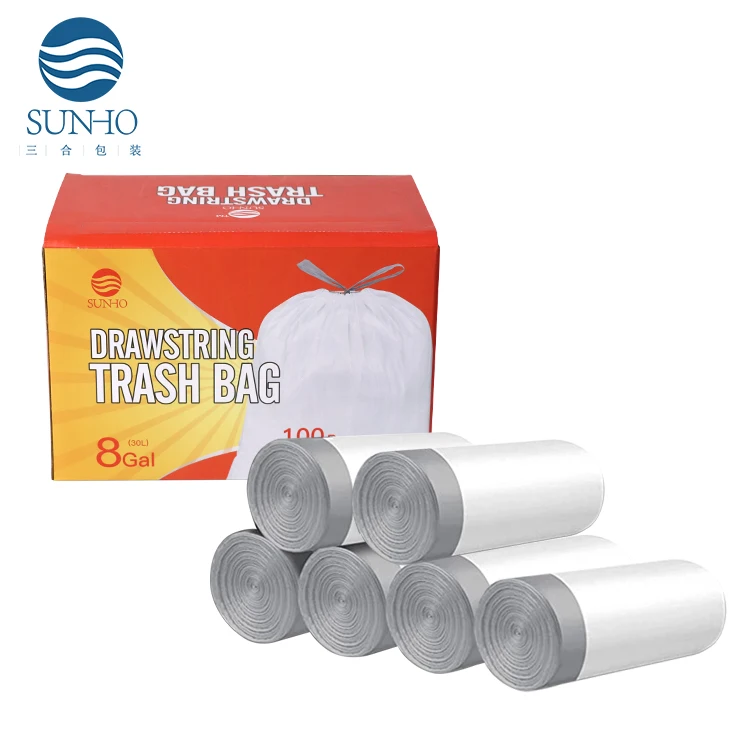 Custom Size Kichen Drawstring Biodegradable Trash Bag Household Draw String Compostable Garbage Bag Plastic Bags With Own Logo