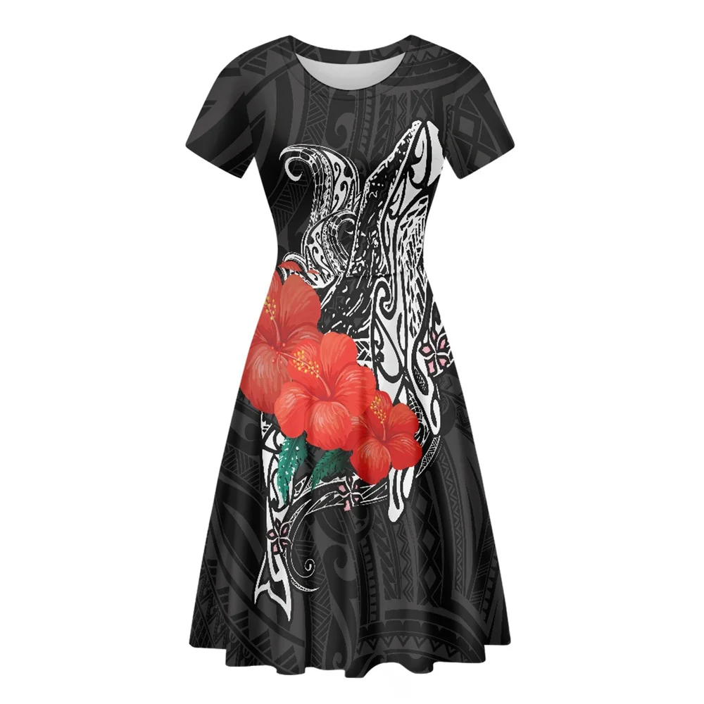 Customized Beach Dress Polynesian Hawaiian Tribal Tattoo Hibiscus Print Dresses Elegant Night Party Lady Summer Dress