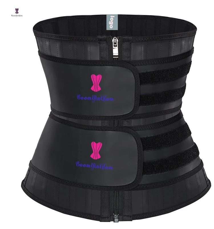 Quality Zipper latex glossy  un detachable Double Belt With 25 Steel Bones slimming fajas corset waist trainer private label