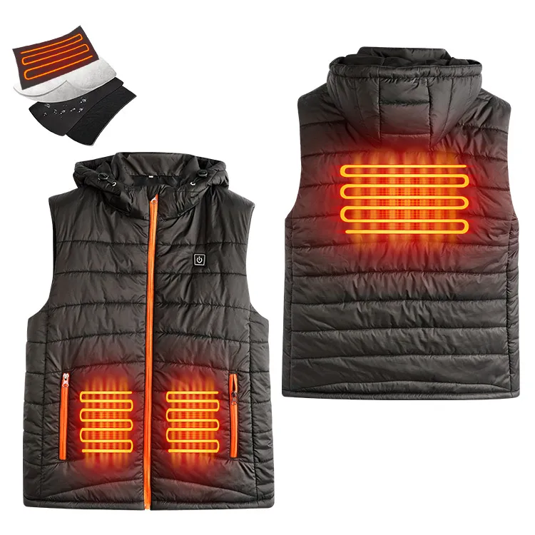 7.4V Rechargeable Electric Heated Vest for Men Winter Cotton Body Warmer with USB Interface Waterproof Windproof