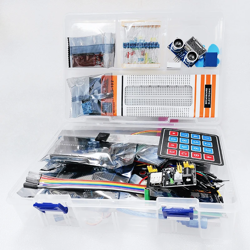 Factory Wholesale Hot Sale Super Starter Kit 28 in 1 include Breadboard SG90 1602A IIC STEP Motor for Arduino R3