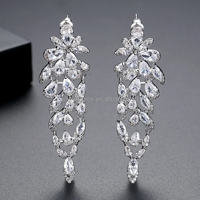 RE6163 Leaves CZ Stone Earrings for Women Silver Color Fashion Zircon Earrings Wedding Accessories Jewelry