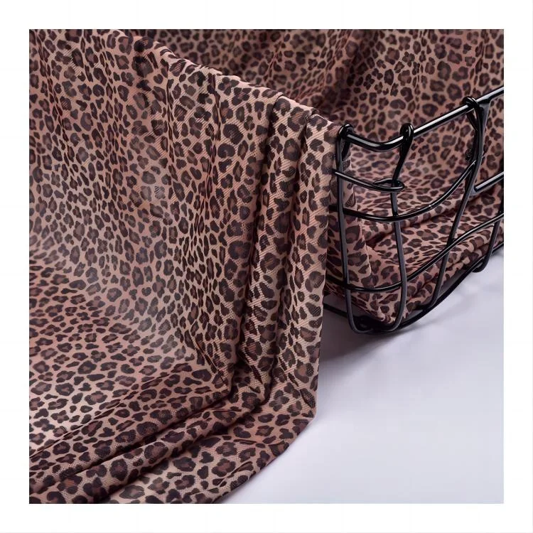 5%Spandex 4 way High Stretch Net Material Knit Leopard Print Power Mesh Fabrics For Sewing Bra