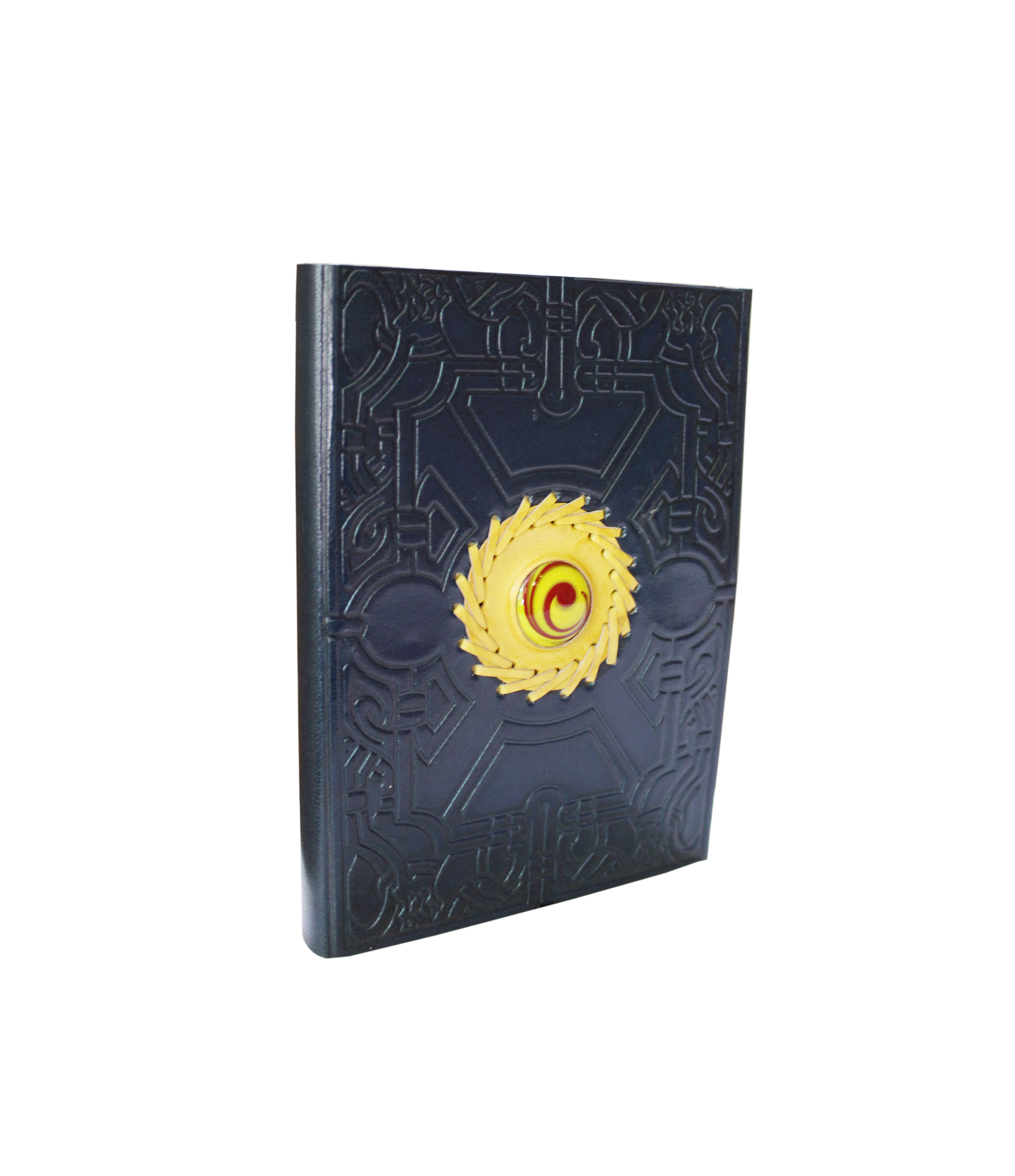 2022 High Quality Embossed Genuine Black Leather Diary Agenda Yellow Color Stone Unique Designer Planner PVC Paper School Use