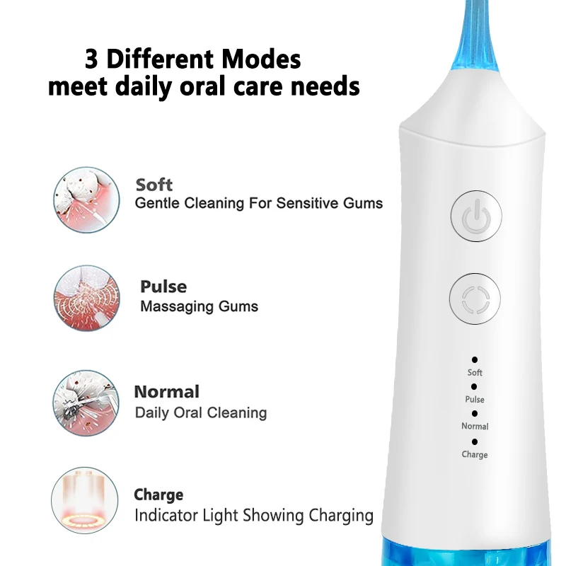 Cordless Water Flosser Intelligent Dental Oral Irrigator 3 Modes 2 Jet Tips IPX7 Waterproof Portable and Rechargeable Powerful