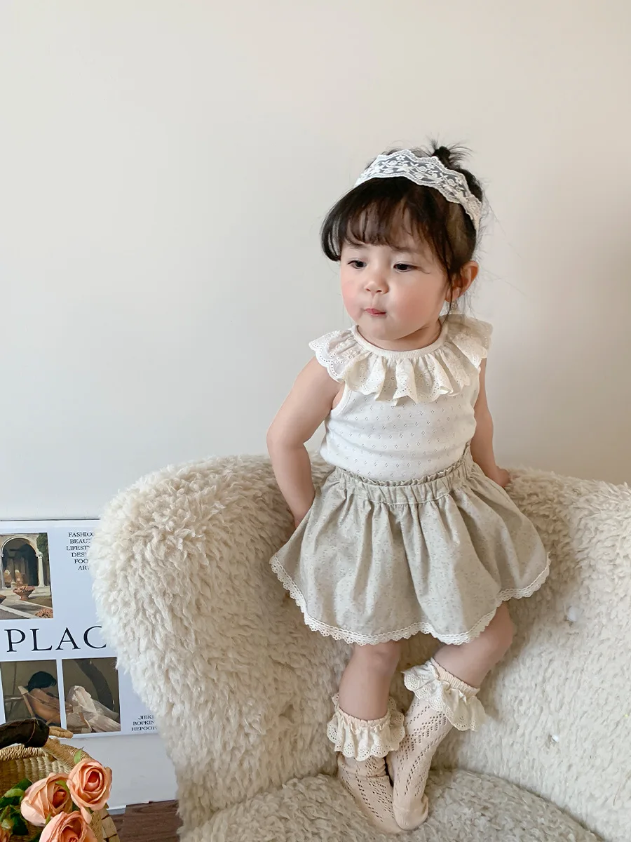 Korean style baby clothing sets for girls summer sleeveless baby clothes for girls wholesale lovely skirt and top set