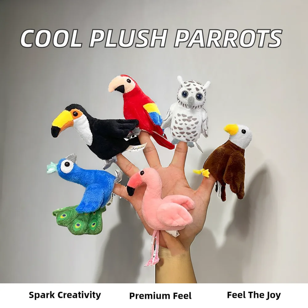 Cute Custom Plush Figure Toys Parrot Owl Bird Finger Puppet Educational Stuffed Animal Toys for Kids