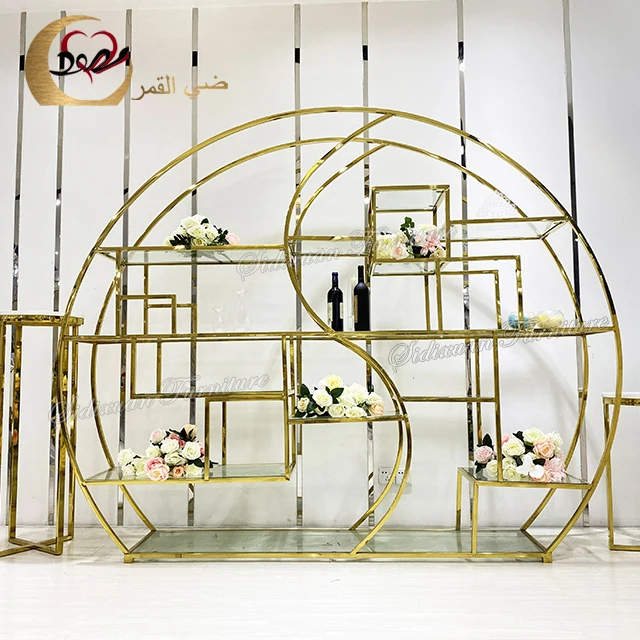 Golden stainless steel frame wedding party glass beer display stand racks