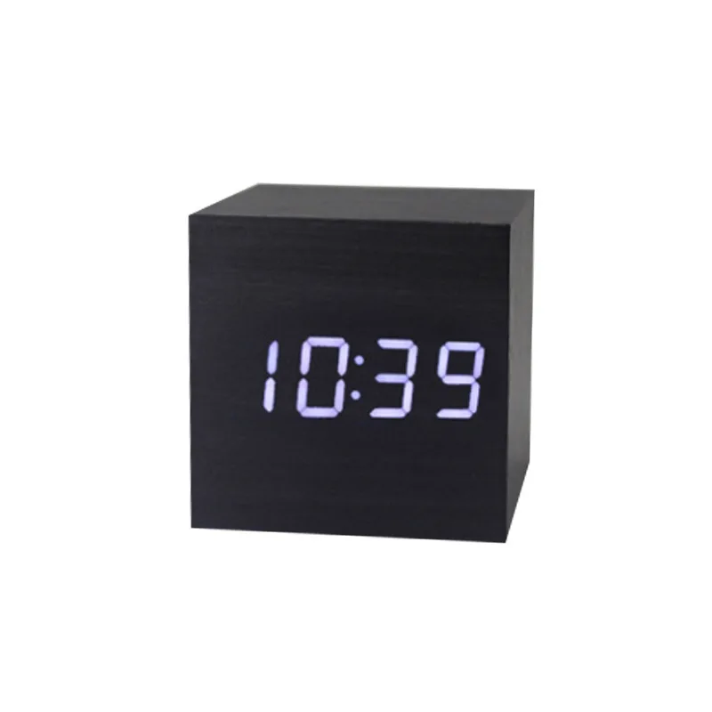 Factory sales creative led wooden alarm clock electronic square mini thermometer bedside alarm clock