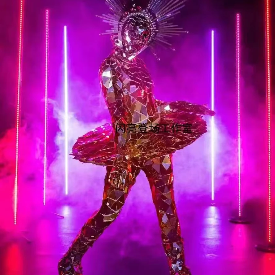 Mirror girl Ballet dance costume glass man stage dance wear cool girl future show stage clothing