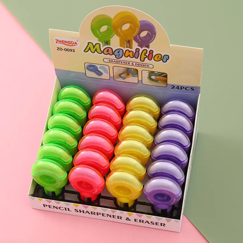 Cute pencil sharpener with eraser 2 in 1 24 pcs/box 16pcs/box cartoon student stationery portable pencil sharpener