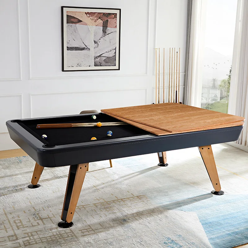 Solid Wood Standard Billiard Table  Black 82-in-1 Indoor Table 9-ball Table for Adult