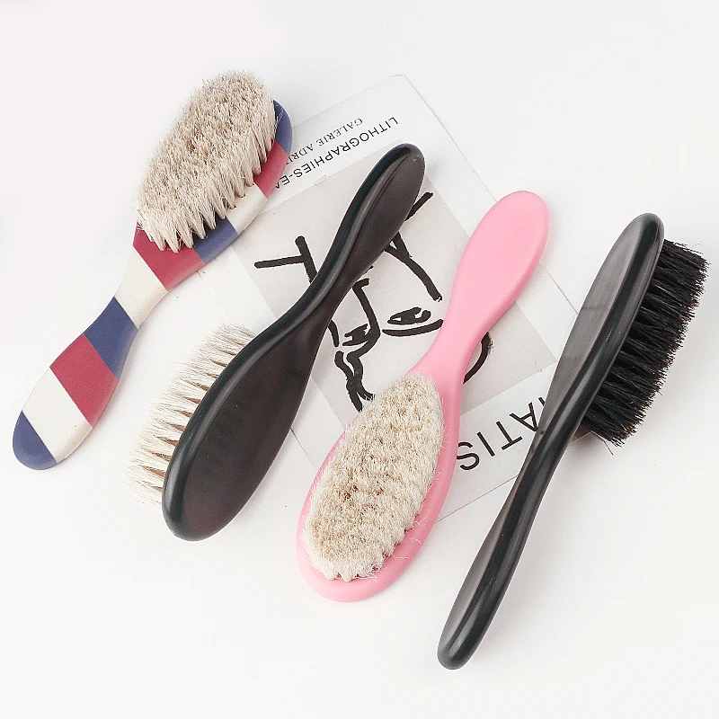 Custom Logo Wholesale Retail 100% Boar Bristle Wool Bristle Detangling Barber Hair Cut Fade Brush Mens Beard Colour Brush