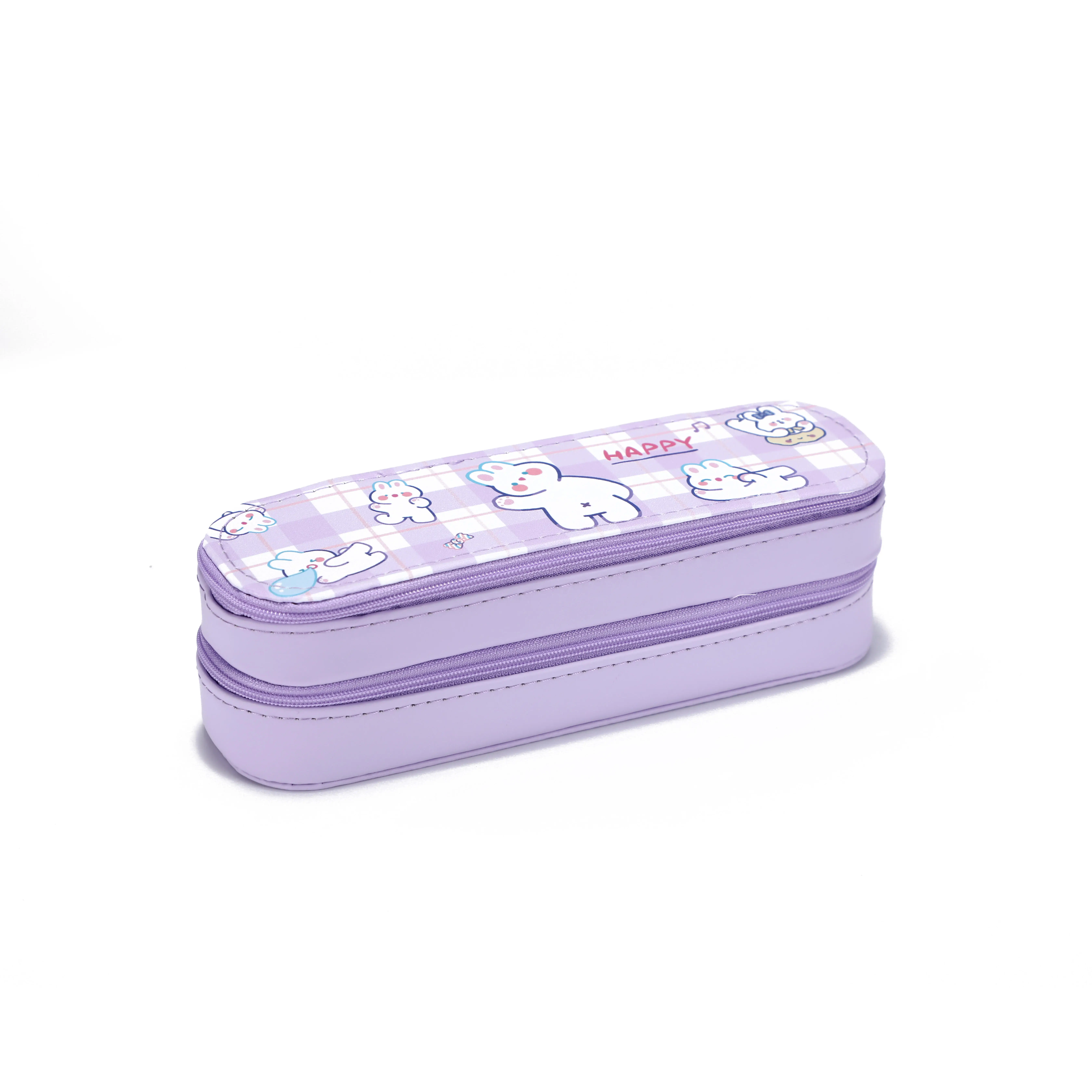 Wholesale Full Color Printing PU Pencil Pouch Bags Cases with 2 Layers and 2 Zippers for School Office Student Boys & Girls