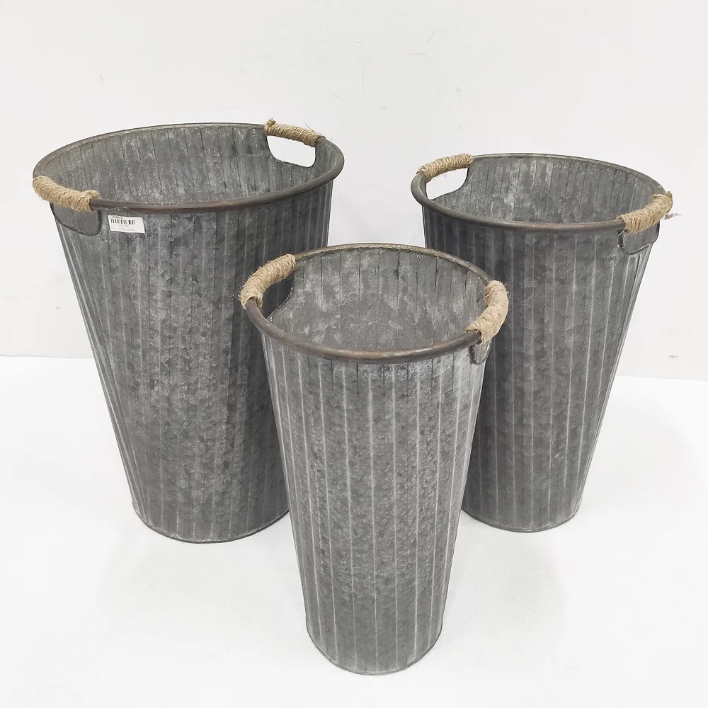 Luckywind Сельский стиль винтажный оцинкованный металлический жестяной горшок Открытый цветок большой