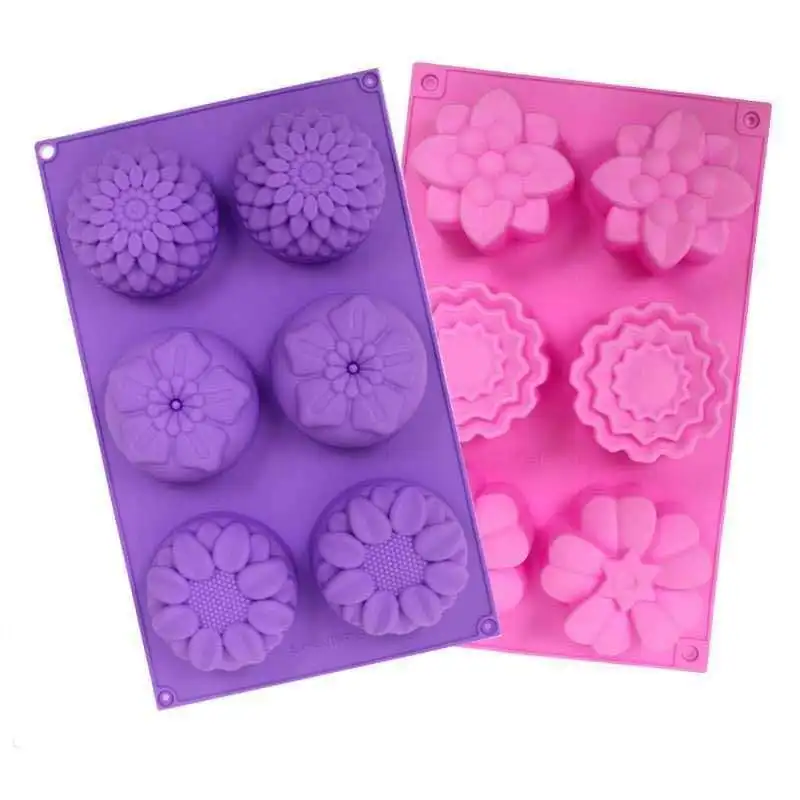 HY 6 Cavity Assorted Flower Soap Mold Handmade Chocolate Biscuit Cake Muffin Silicone Mold